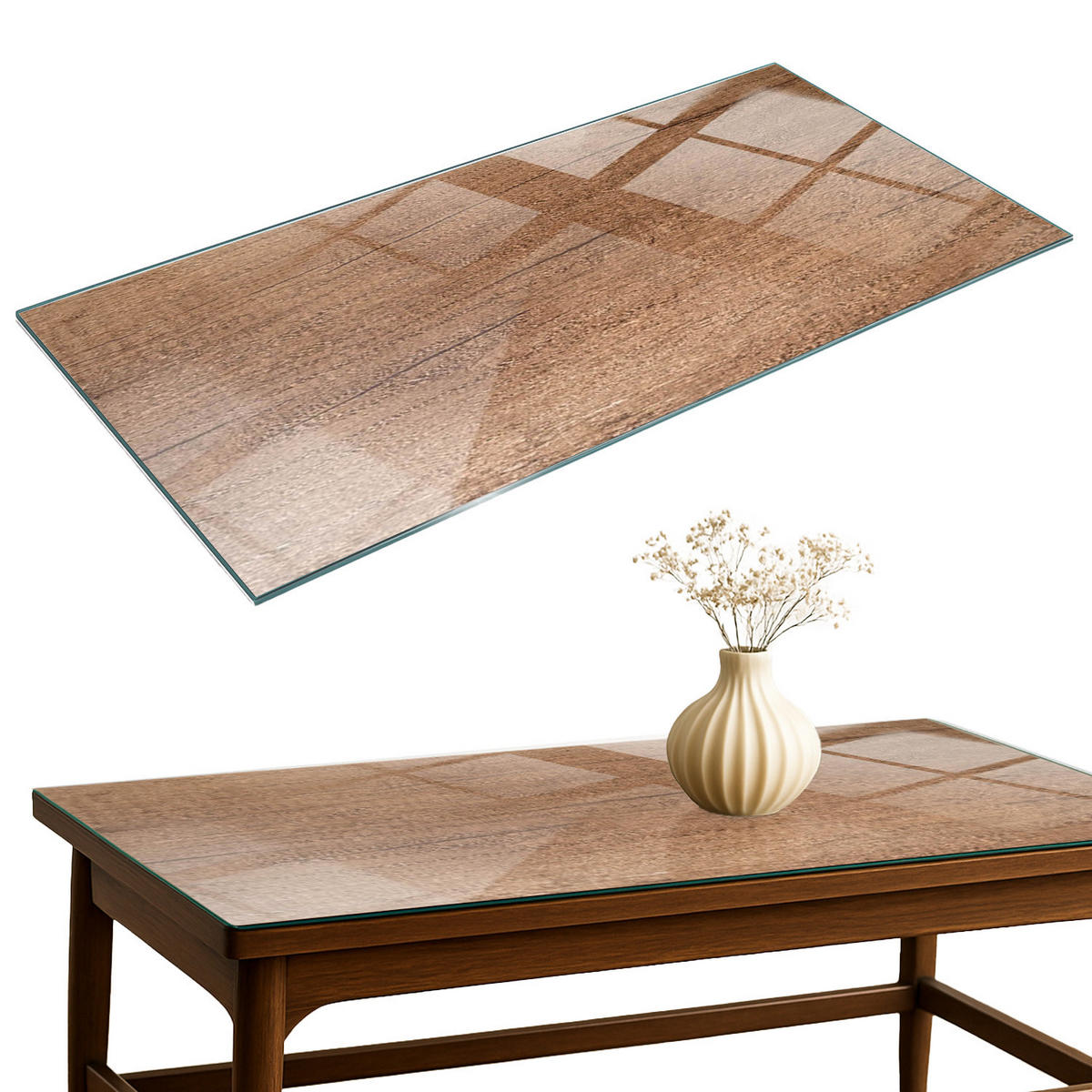 TISCHPLATTE 120x60 cm Natürliche Holzmaserung - Braun, Glas (0.4/120/60cm) - TULUP