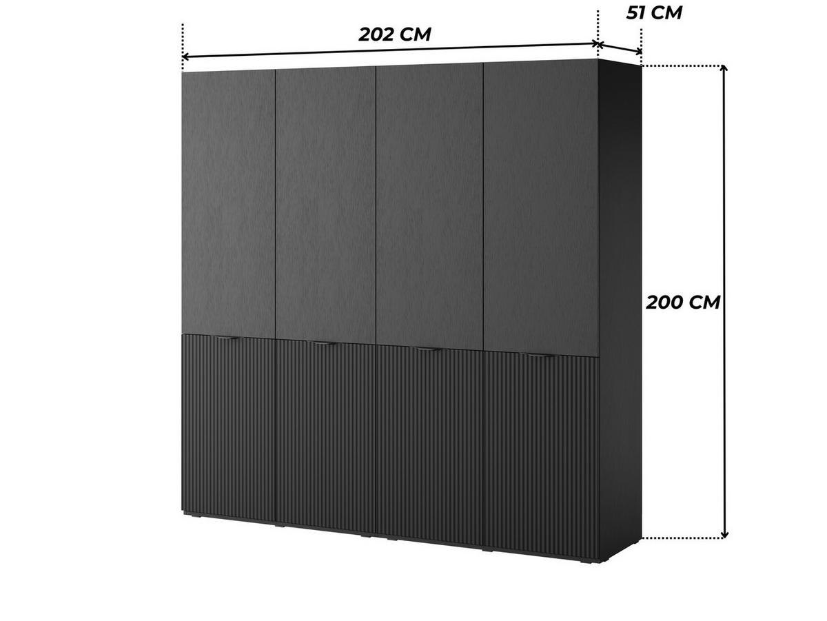 KLEIDERSCHRANK ZEN (Modular, Schwarz Matt, Rillenfront, 4-türig) - Schwarz, Holz/Holzwerkstoff (202/200/51cm) - Ravio