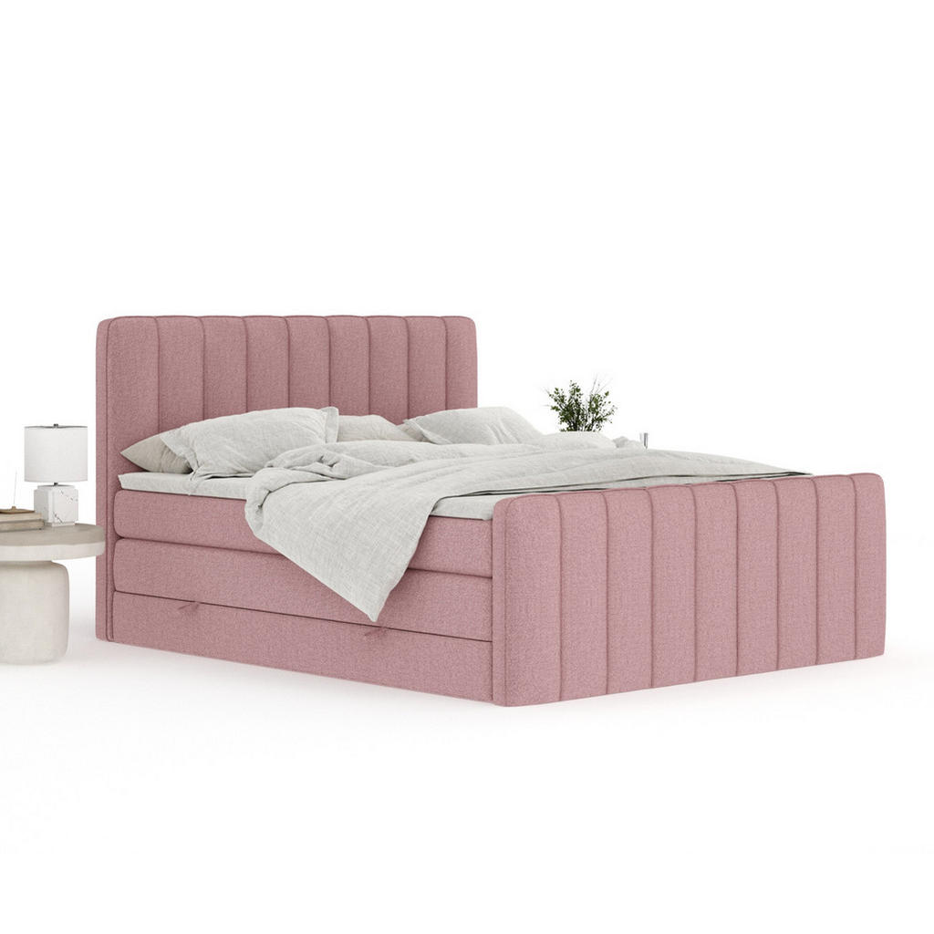 Thumbnail - Maison de Reve Boxspringbett, Rosa, Textil, Buche, Kiefer, H3 + H4, 7-Zonen, Höhe ca. 40 cm, 200x200 cm, Handmade in Eur...