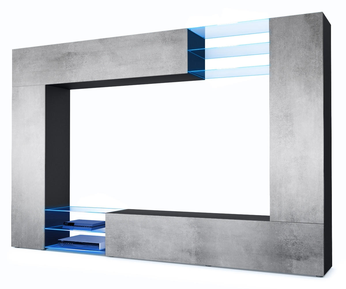 Vladon Wohnwand Hellgrau 262x182.5x39 cm