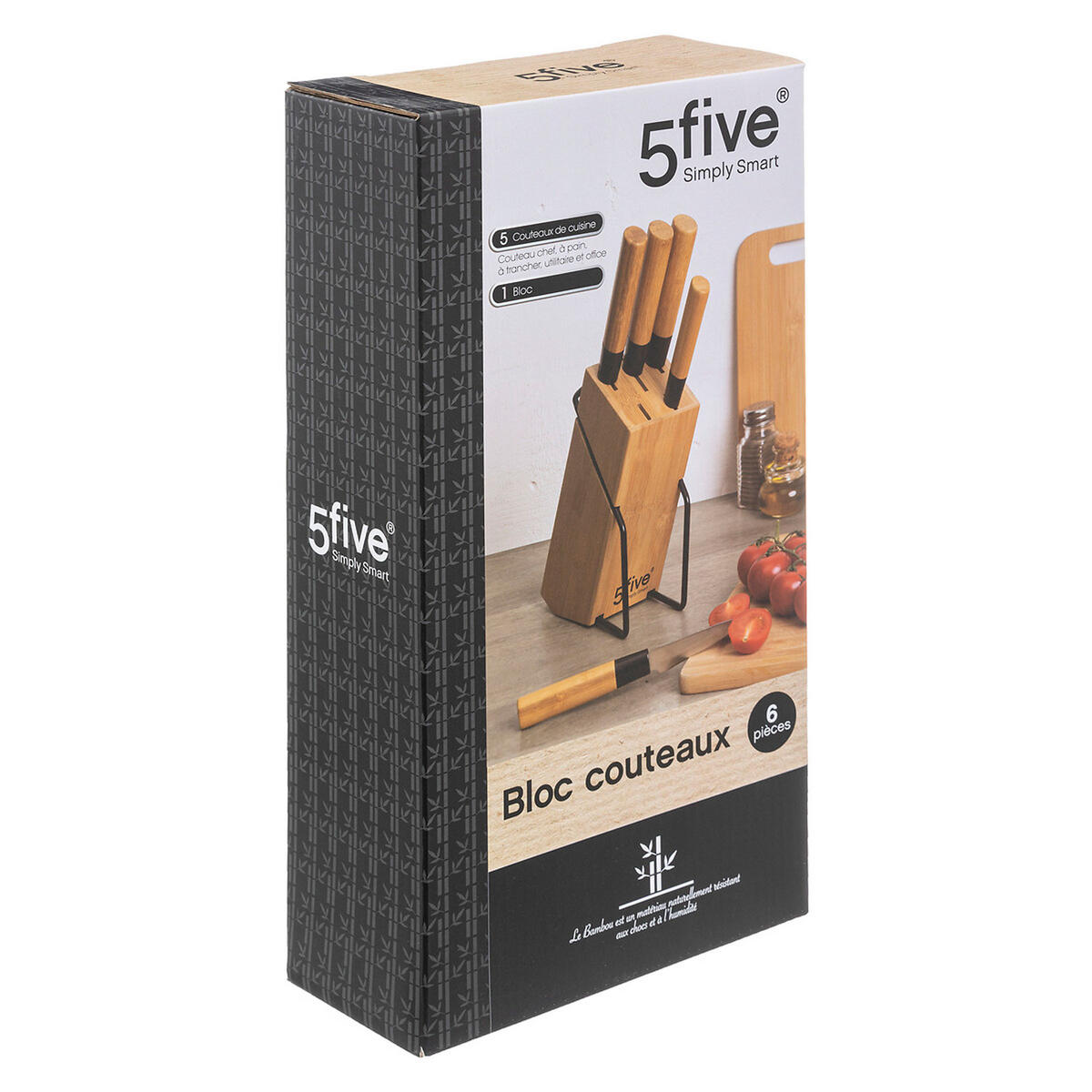 MESSERBLOCK Bamboo bestückt 6-tlg., mit Messern, Bambus, Stahl - Beige, Holz (8.2/35/18.5cm) - 5five Simply Smart