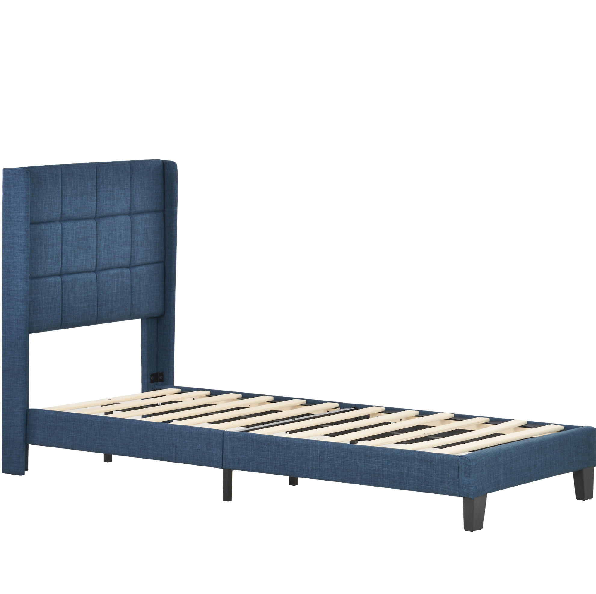 POLSTERBETT 90/200 cm Blau aus Leinen mit Federkernmatratze - Blau, Textil (90/200cm) - OKMYHOME