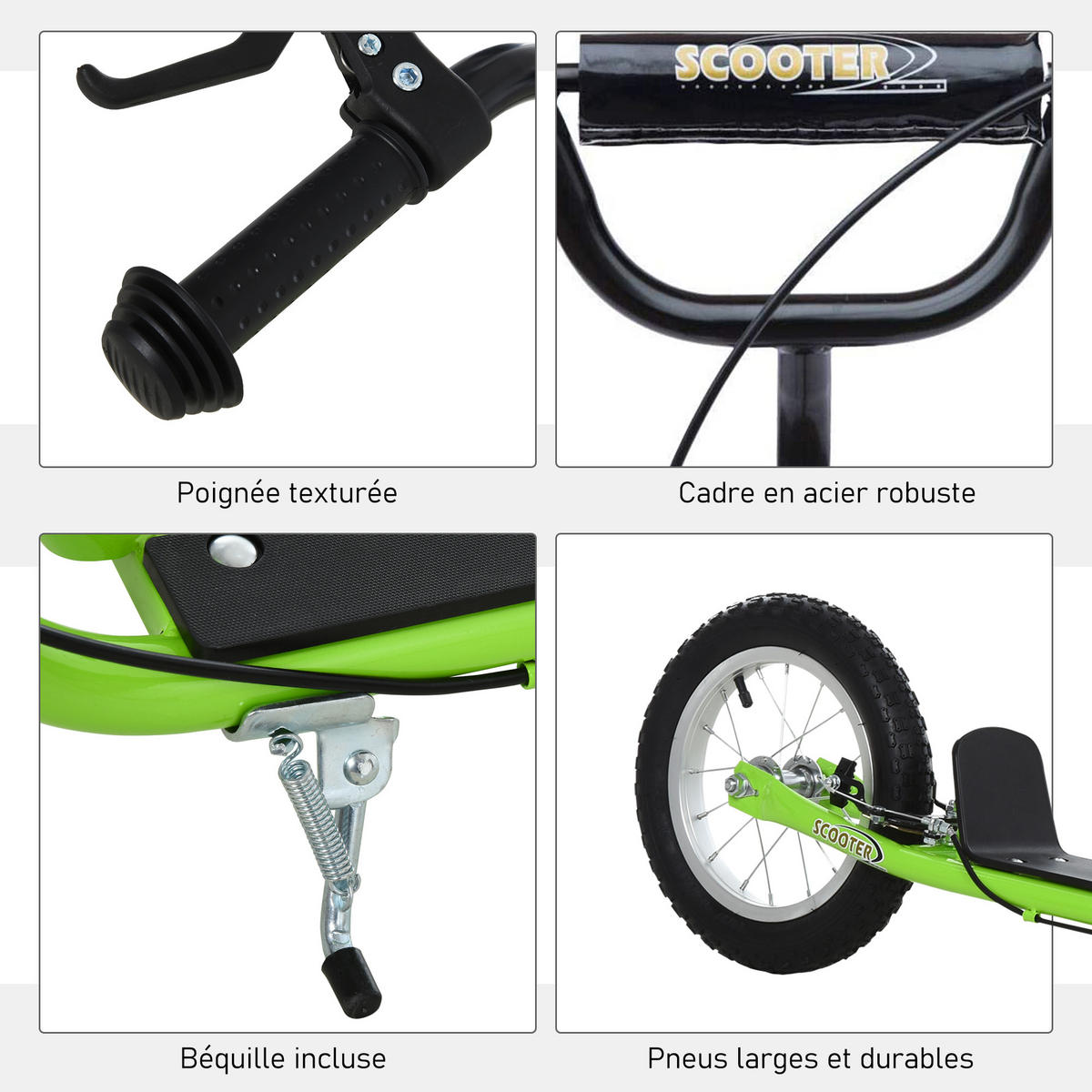 KINDERSCOOTER DE-16923 Große Räder & höhenverstellbarer Lenker Grün - Grün, Metall (117/52/85cm) - ComfortXL