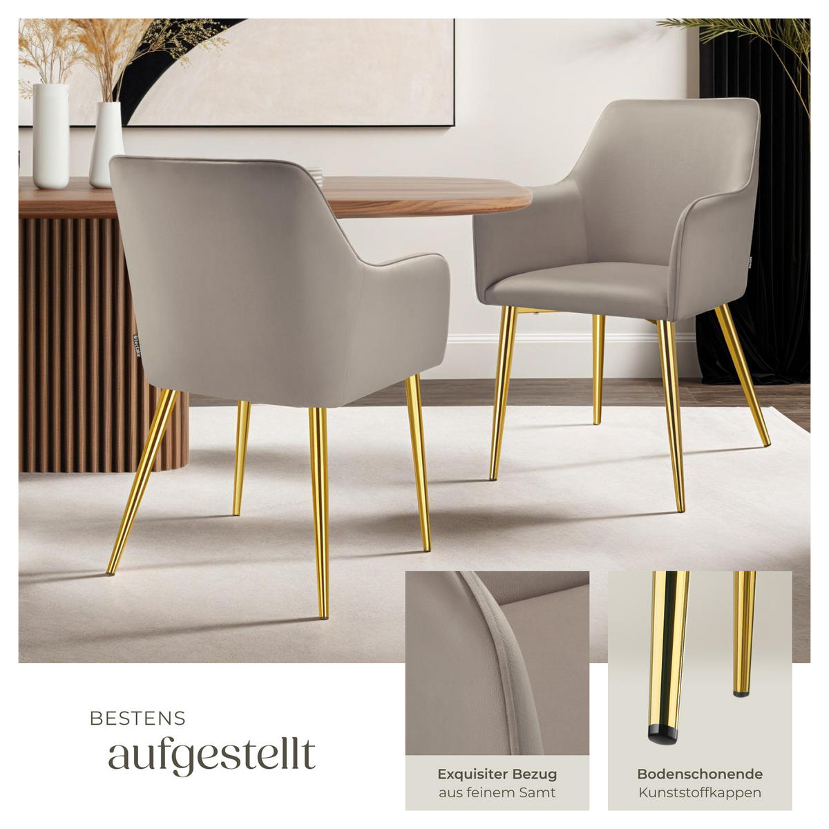 ARMLEHNSTUHL 2er Set Avane 55 x 63 5 x 86 5 cm taupe - Taupe, Textil (55/86.5/63.5cm) - tectake