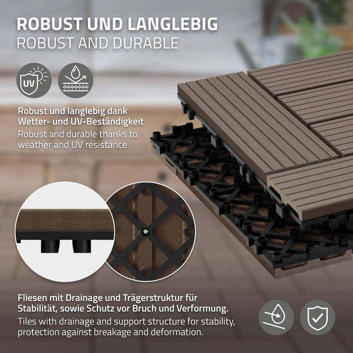 TERASOVÁ DLAŽBA tmavě hnědá 33 kusů - tmavě hnědá, kompozitní dřevo (30/30/2cm) - ECD-Germany