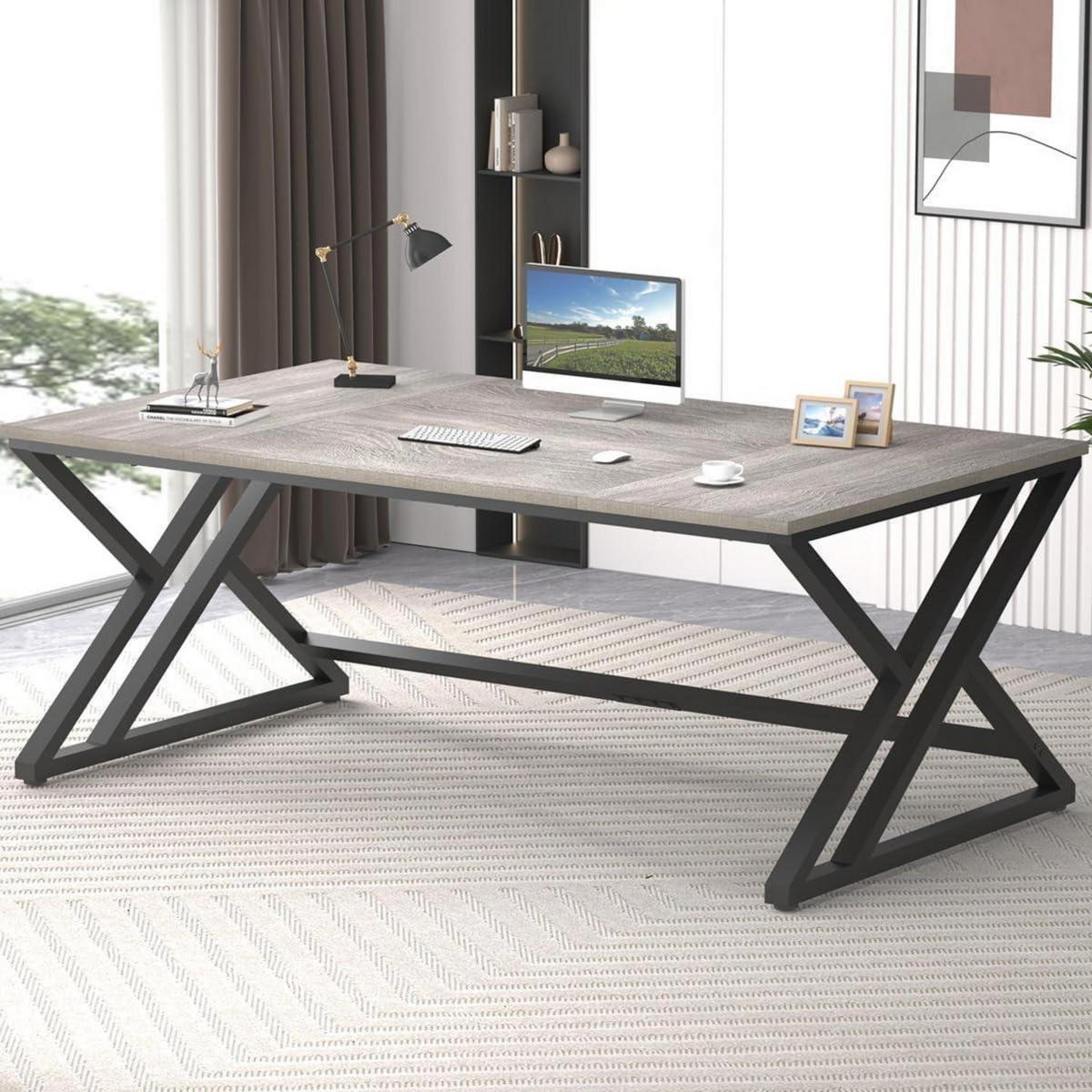 SCHREIBTISCH 180 x 80 cm Grau Eiche - Grau, Holzwerkstoff (40/30/30cm)