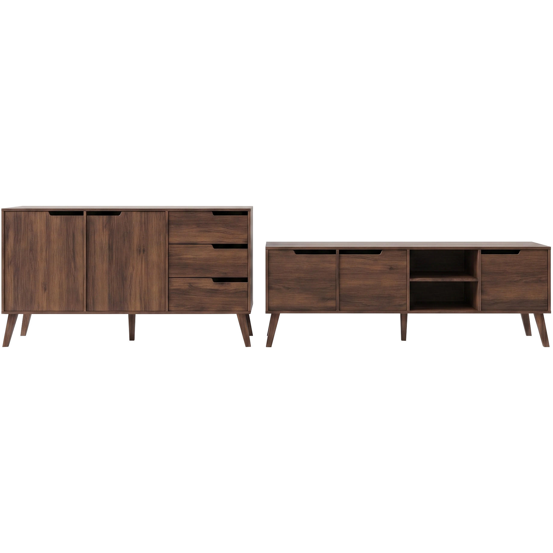 WOHNWAND Norel 2-teilig Kommode 160 cm + TV-Schrank 180 cm, Wallnuss - Walnussfarben, Holzwerkstoff (180/55/40cm) - Beautysofa