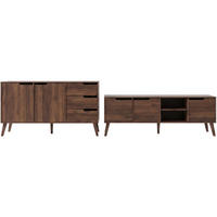 WOHNWAND Norel 2-teilig Kommode 160 cm + TV-Schrank 180 cm, Wallnuss - Walnussfarben, Holzwerkstoff (180/55/40cm) - Beautysofa
