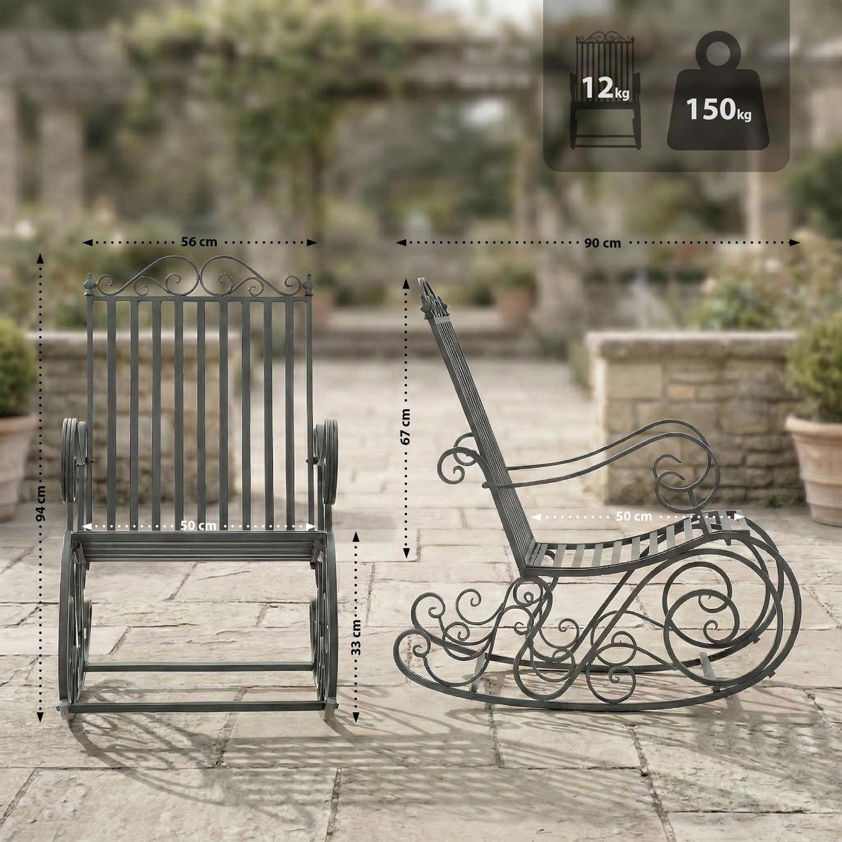 SCHAUKELSTUHL Anna Antik Outdoor 56x90x94cm Metall Anthrazit Gartenstuhl - Anthrazit, Metall (56/94/90cm) - DELUKE