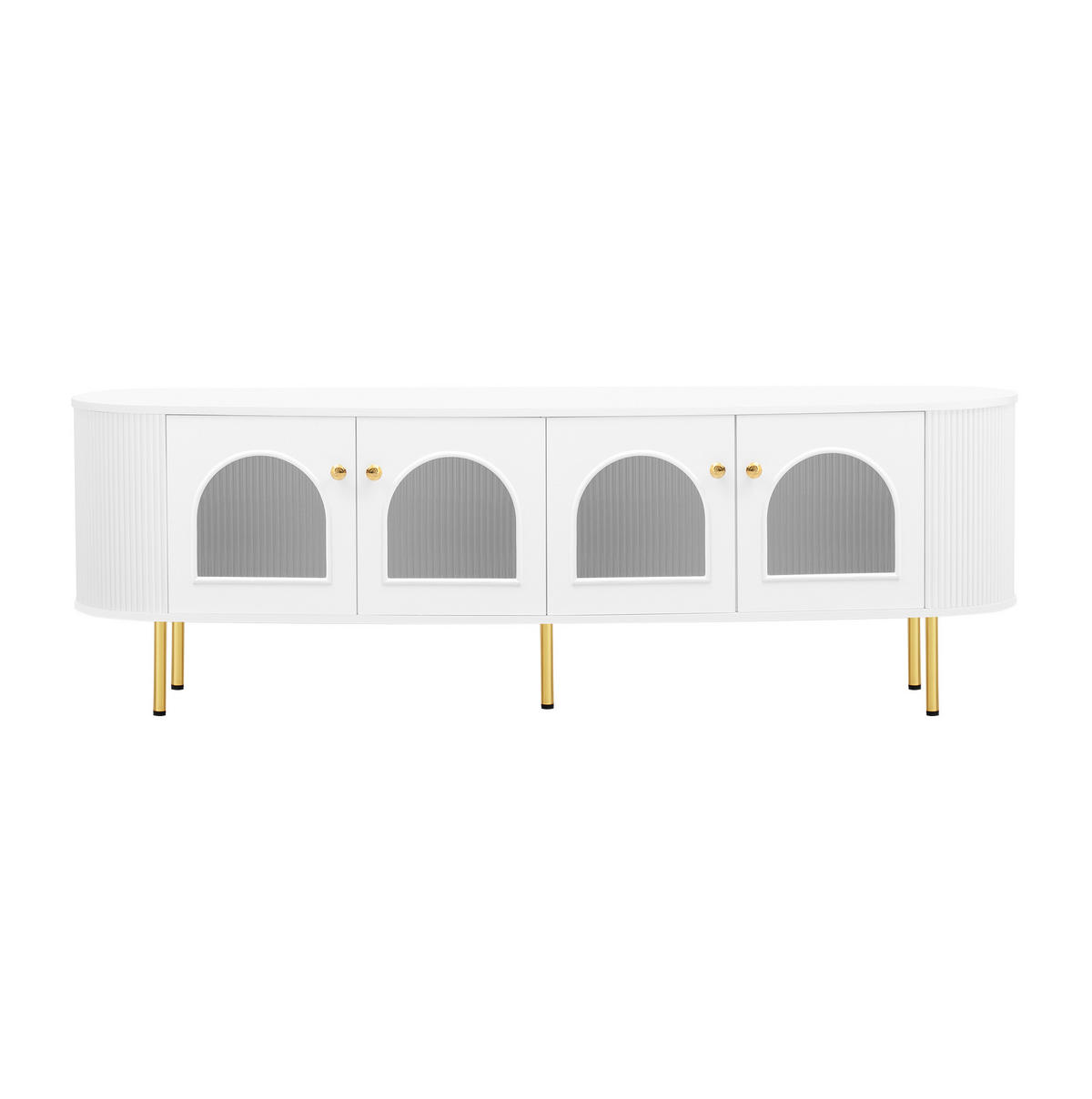 TV-LOWBOARD aus MDF 170x35x55 cm Weiß/Gold mit 4 Glastüren und Kabelführung - Weiß, Holzwerkstoff (170/55/35cm) - IVMEU