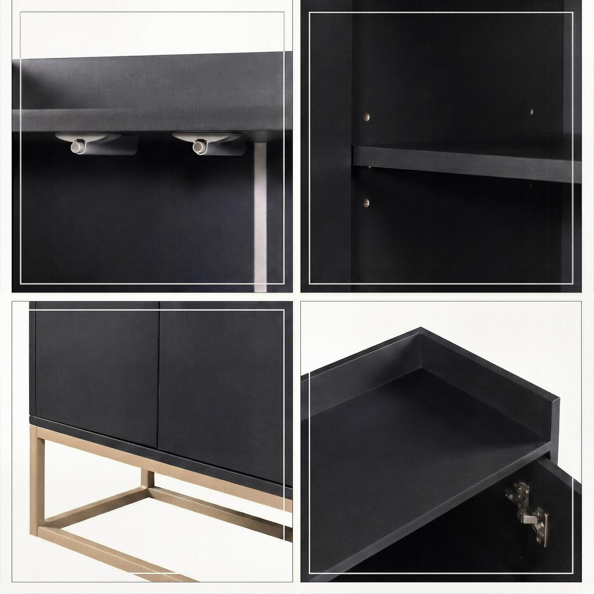 SIDEBOARD Push-to-Open mit 4 Türen 120/30/80 cm Schwarz/Gold - Schwarz, Holzwerkstoff (120/80/30cm) - Creahappy