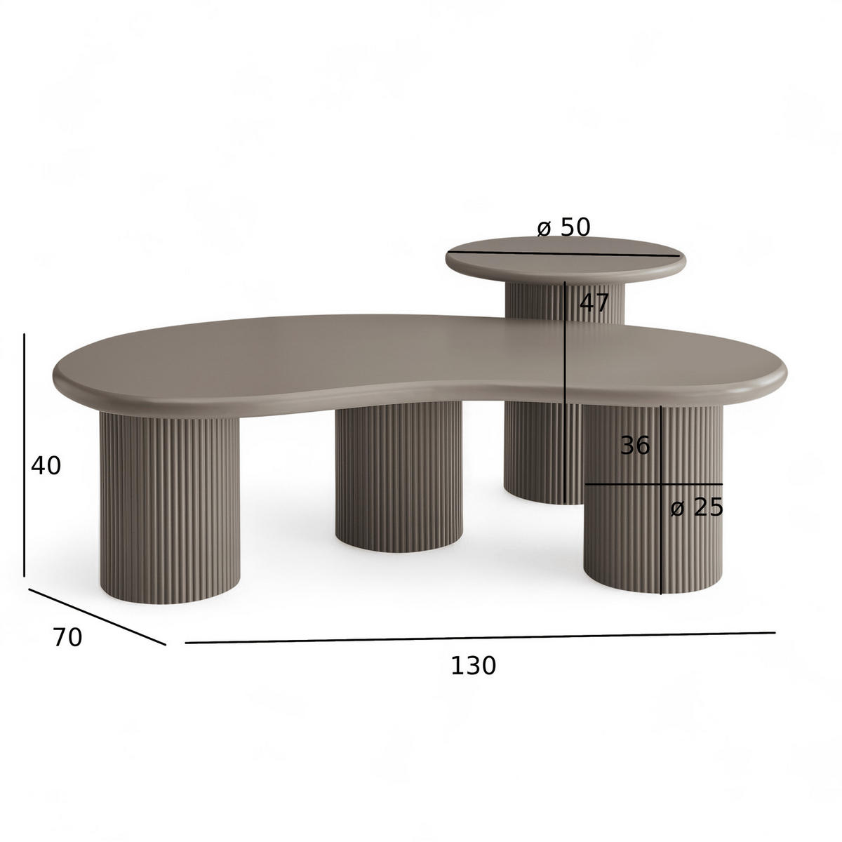 COUCHTISCHE 2er Set Beige - Taupe/Graubraun, Holzwerkstoff (130/70/50cm) - Furnhouse
