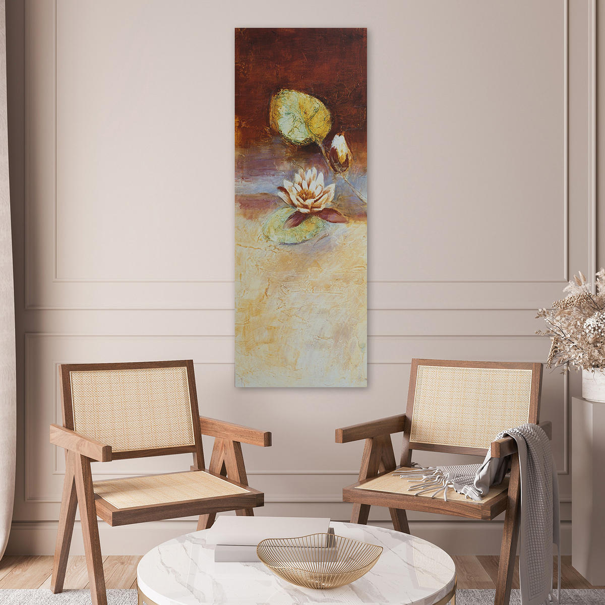 WANDBILD seerosenblüte gemalt - Braun, Textil (30/90cm) - Feeby