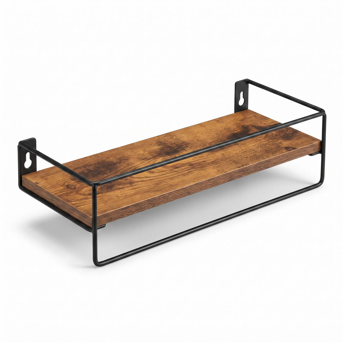 WANDREGAL Vintagebraun 2er-Set mit Metallstange - Braun, Holzwerkstoff/Metall (40/9/15.5cm) - Relaxdays
