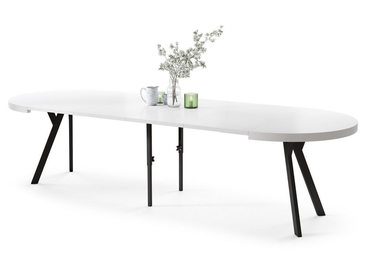 ESSTISCH rund Weiß matt - Schwarz matt ausziehbar - Schwarz/Weiß, Holzwerkstoff (110/110/77.5cm) - designimpex