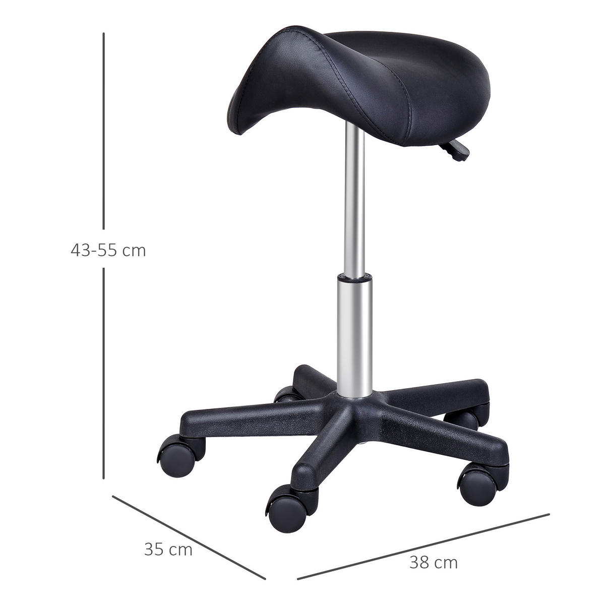 ROLLHOCKER Höhenverstellbar Schwarz 35.0/38.0/55.0 cm - Schwarz, Leder (38/55/35cm)