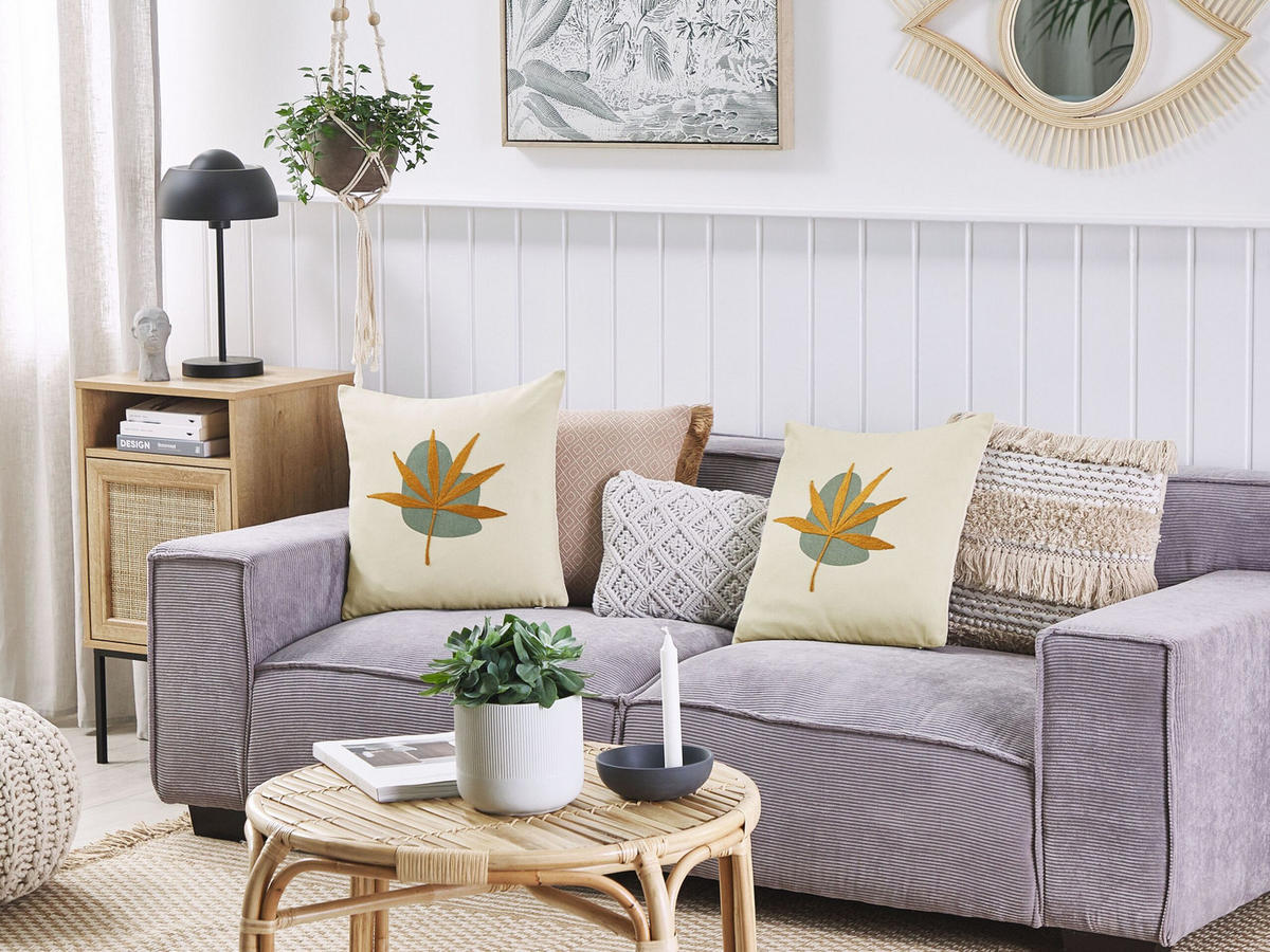 DEKOKISSEN 2er-Set Beige 45/45 cm Davallia - Beige, Textil (45/45cm) - Beliani