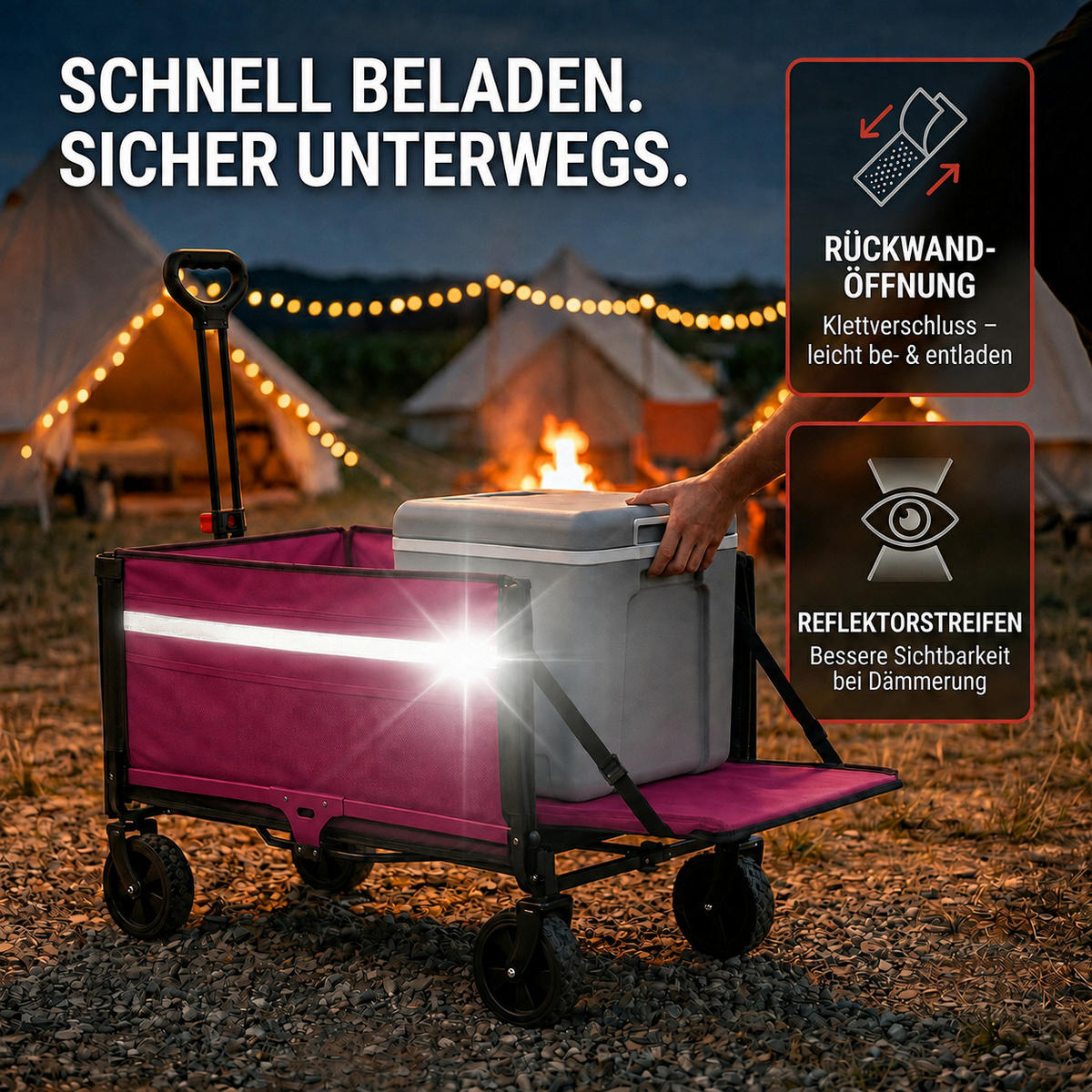 BOLLERWAGEN faltbar 120L, Rosa - Rosa, Metall (47/51/70cm) - Albatros