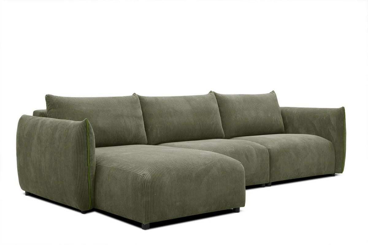 ECKSOFA TAUER 5-Sitzer, olivgrün - Schwarz/Olivgrün, Holzwerkstoff/Kunststoff (173/294cm) - Courtois Laville