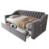 SCHLAFSOFA aus Samt 90x190 cm Grau mit Schubladen, Stauraum und Ladeanschlüssen - Grau, Textil (90/190cm) - IVMEU