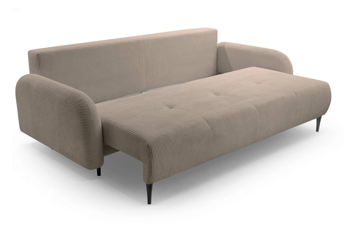 BETTSOFA VIVO Braun Geflochtener Stoff mit Schlaffunktion - Braun, Holz (230/95/102cm) - MASSENO