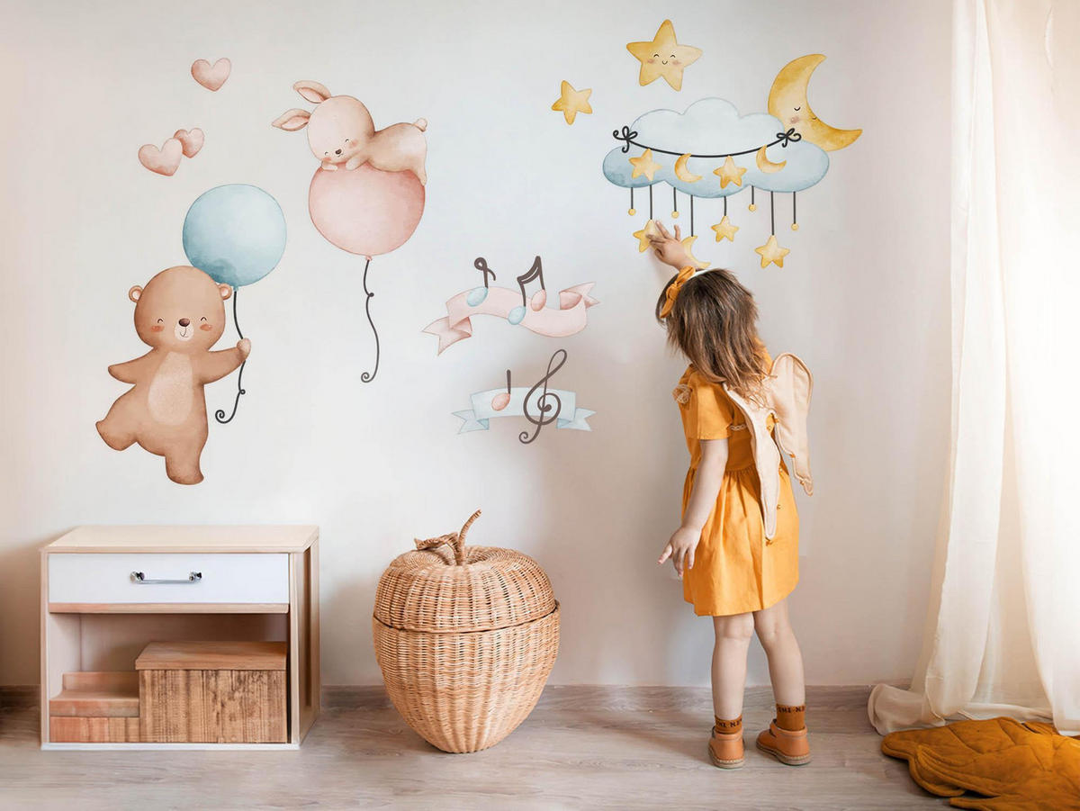 WANDAUFKLEBER 100x148cm - Tiere und Ballons - Multicolor, Kunststoff (100/148/0.1cm) - Wallfluent