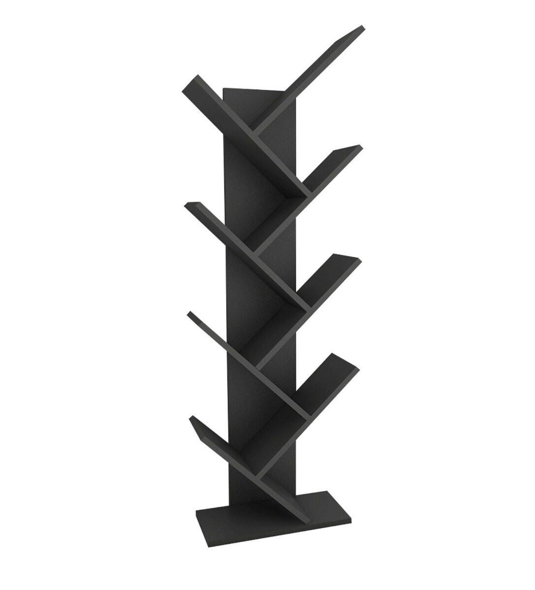 KNIHOVNA s 8 policemi, výška 128,5 cm - DAWN - antracitová, kompozitní dřevo (46/128.5/22cm) - Calicosy