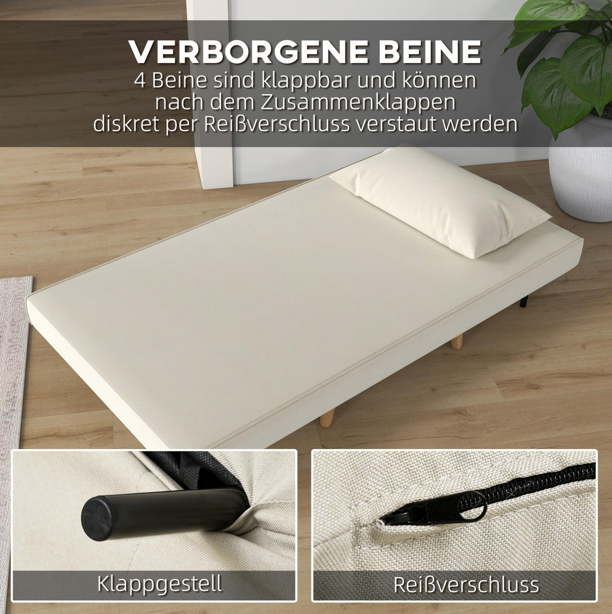 SCHLAFSOFA mit Leinen-Polyesterbezug, 6-fach verstellbar, 94/78/80 cm, Beige - Beige, Holz (78/80/94cm) - Redom
