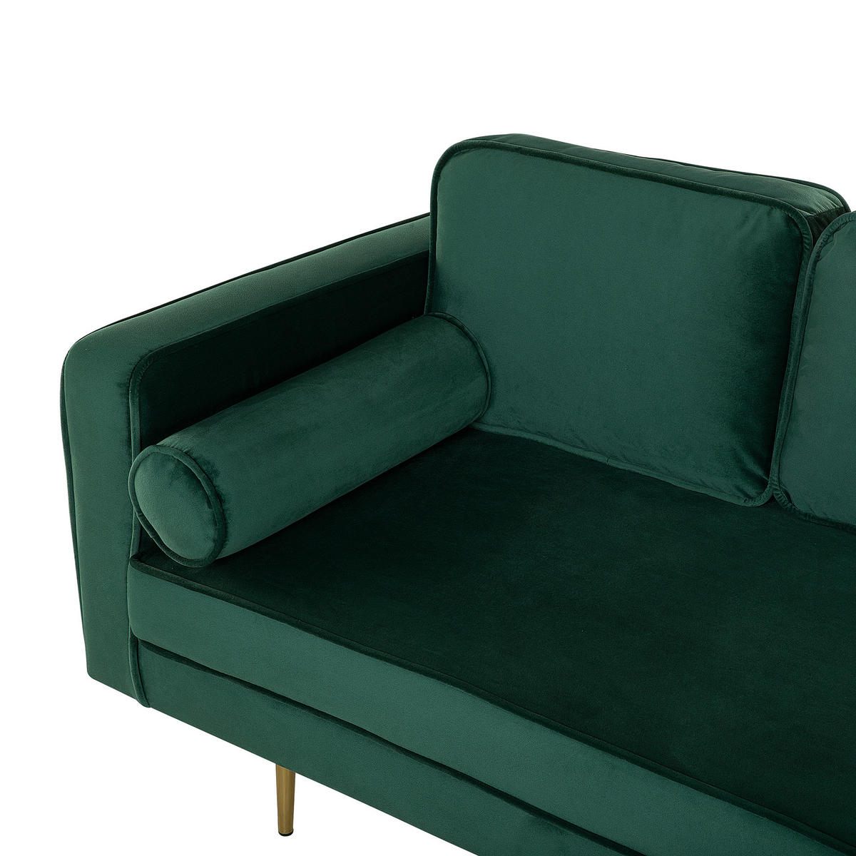 CHAISELONGUE Samtstoff smaragdgrün linksseitig Miramas - Goldfarben/Grün, Textil (171/63/79cm) - Beliani