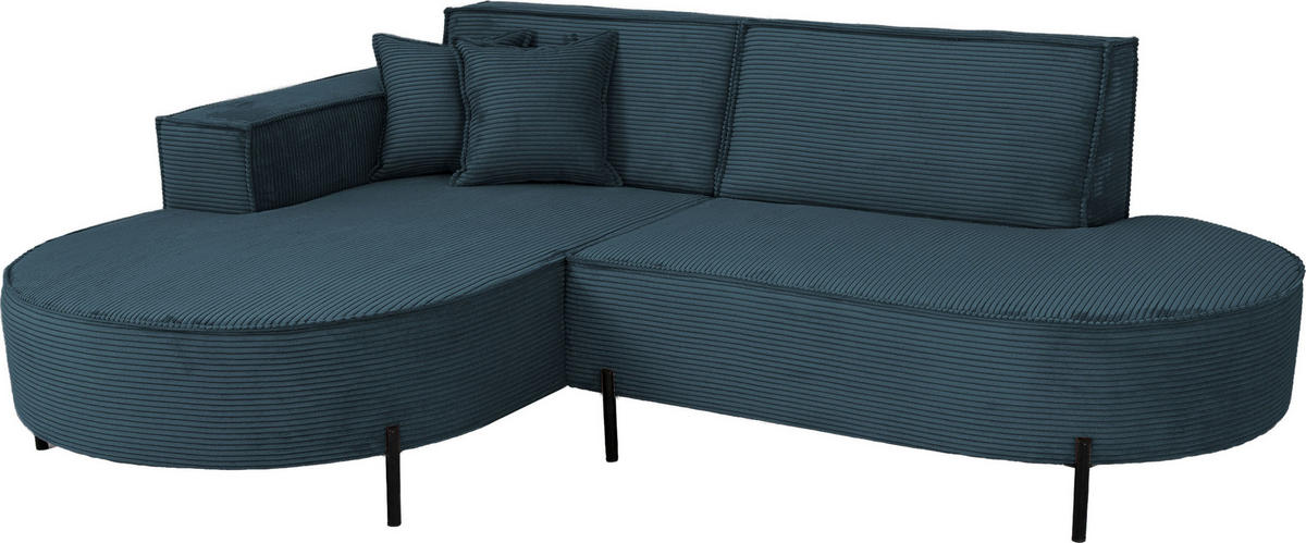 ECKSOFA Hana Loft 3-Sitzer Ecke Links, Cordstoff Chenille, Dunkelblau 241/80/168 cm - Blau/Schwarz, Textil/Metall (241/168cm) - WFL GROUP