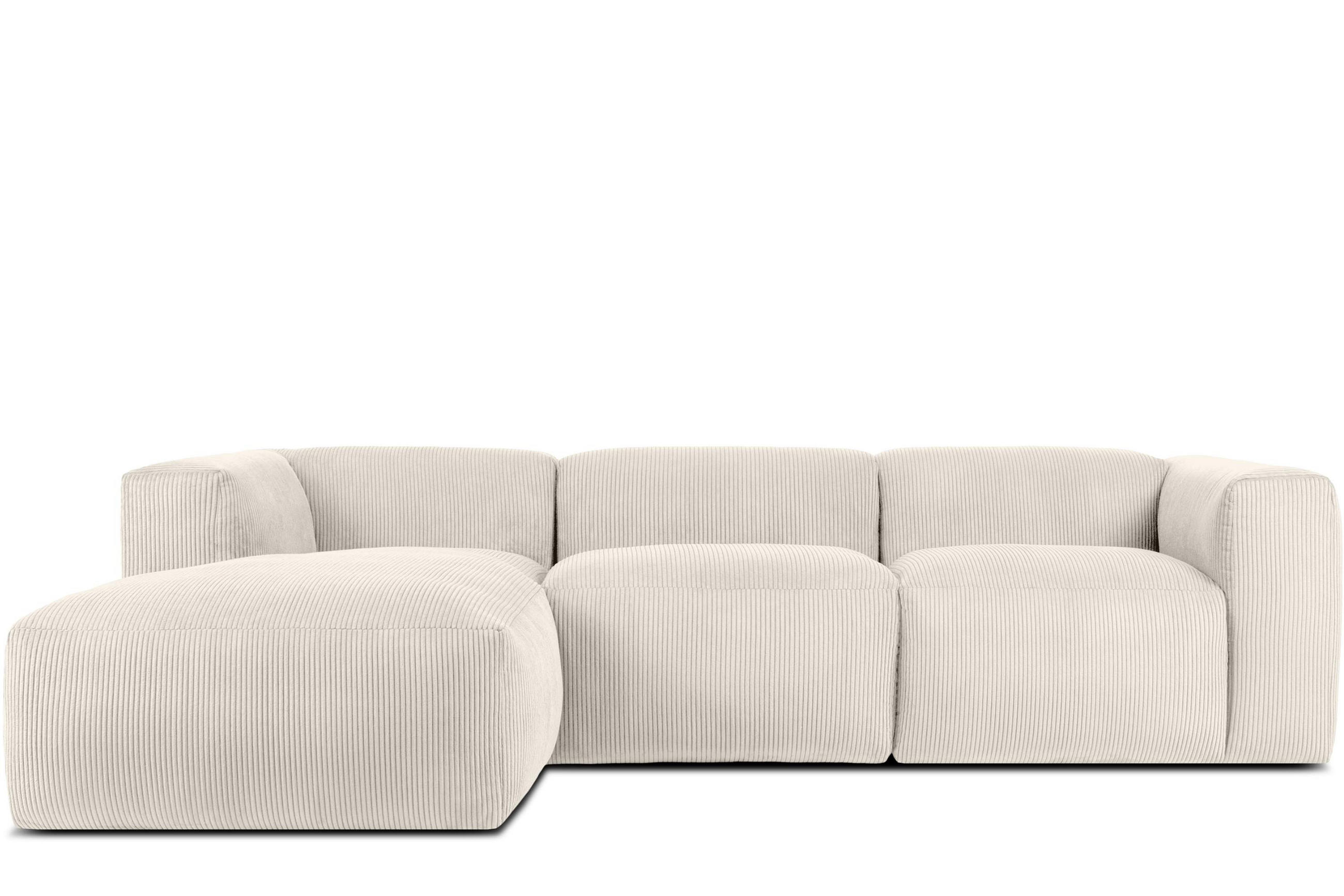 ECKMODULSOFA-LINKS BUFFO mit extrem weicher und bequemer Sitzfläche, Kordstoff, cremefarben - Creme, Textil (297/180cm) - KONSIMO®