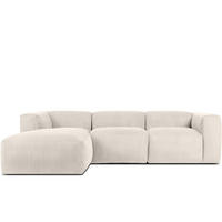 ECKMODULSOFA-LINKS BUFFO mit extrem weicher und bequemer Sitzfläche, Kordstoff, cremefarben - Creme, Textil (297/180cm) - KONSIMO®