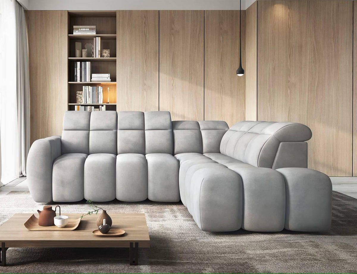 ECKSOFA mit elektrischem Sitzvorschub, Bettkasten und verstellbare Kopflehnen - Grau, Naturmaterialien/Textil (208/258cm) - Eltap