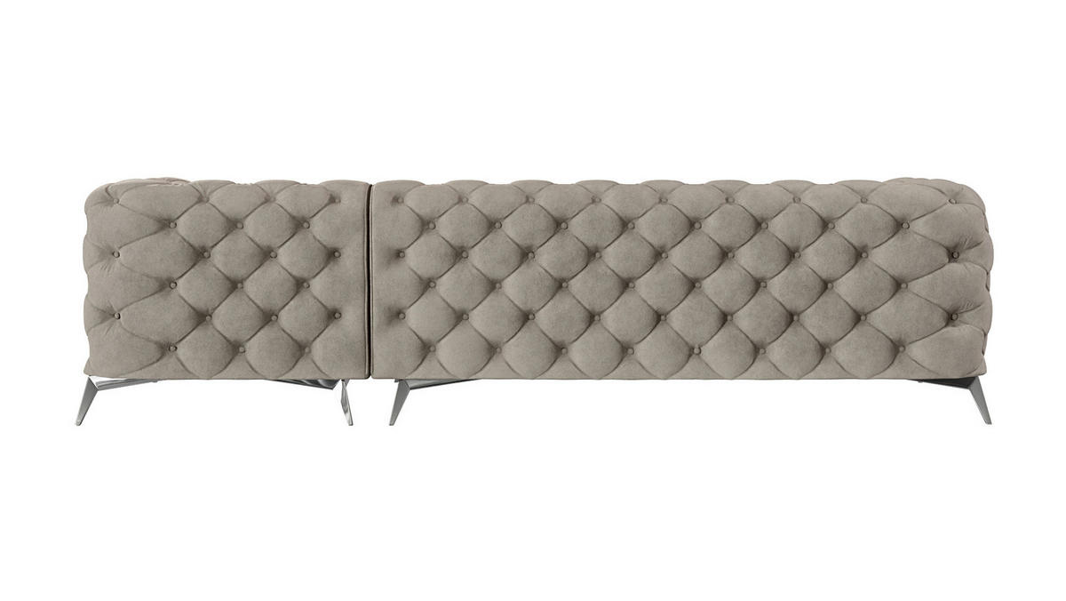 ECKSOFA Chesterfield Laura Dunkle Creme Samt - Silberfarben/Creme, Holz/Textil (305/200cm) - S-Style Möbel