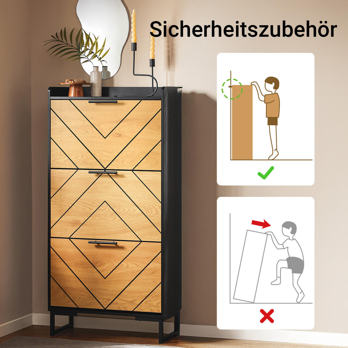 SCHUHSCHRANK Schwarz-Braun - Schwarz/Naturfarben, Holzwerkstoff (62/125/24cm) - SoBuy