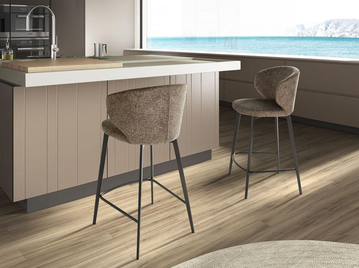 BARHOCKER Hocker mit meliertem braunem Stoffbezug 52/48/92cm - Ecru/Beige, Textil/Metall (52/92/48cm) - ANGEL CERDA