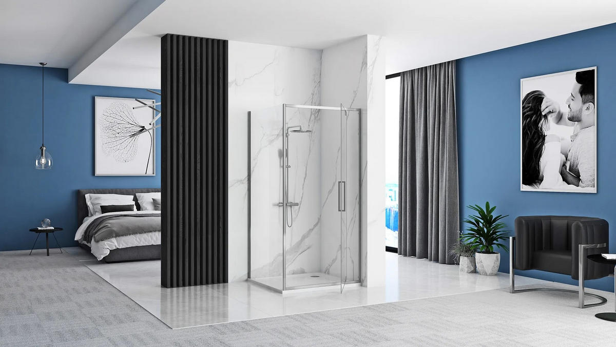 DUSCHKABINE Rea Rapid Swing Chrom 100x80 - Chromfarben, Glas (100/80/195cm) - REA