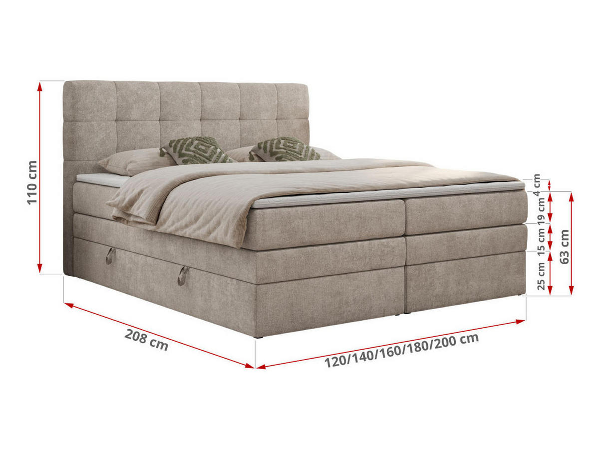 BOXSPRINGBETT LUKA KING 140/200 Beige Struktur - H3 - Beige, Holz/Textil (140/200cm) - MKS