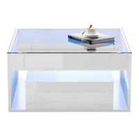 COUCHTISCH Weiß mit LED 2 Schubladen 70/70/35 cm - Weiß, Glas/Holzwerkstoff (70/70/35cm)