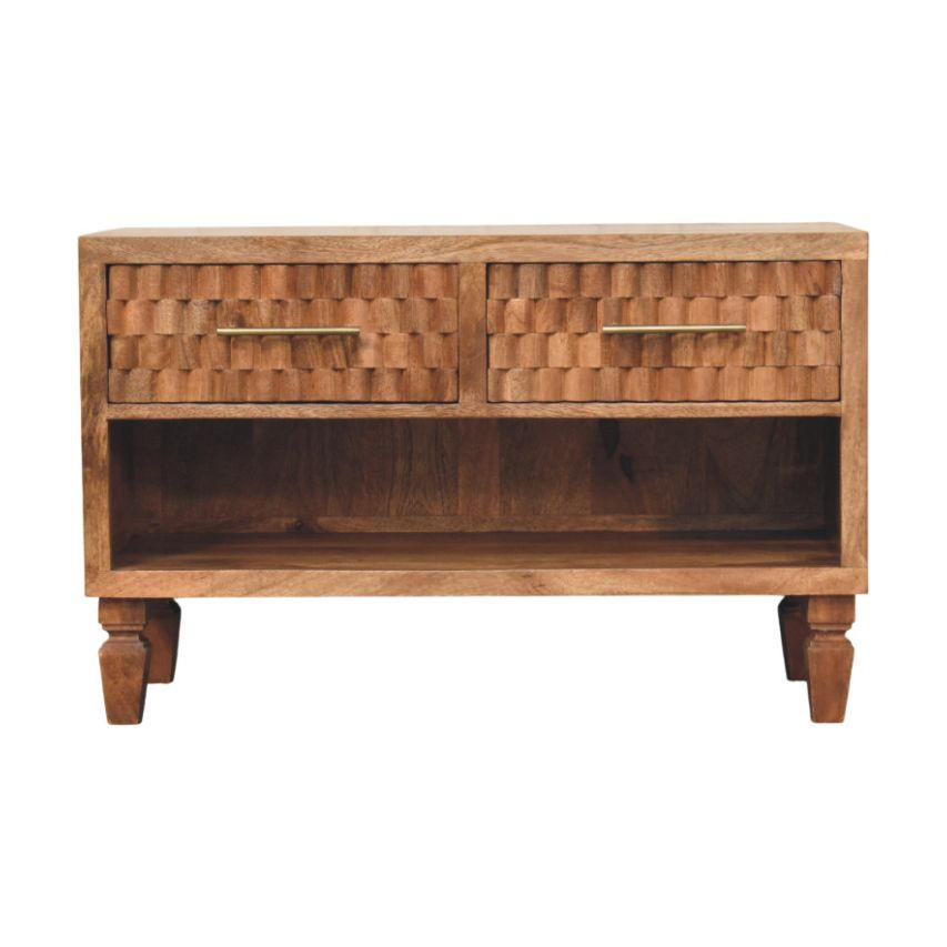 AUFBEWAHRUNGSMÖBEL Golden-Teak-Finish, 2 Schubladen, 1 offenes Regal, Hellbraun - Hellbraun/Braun, Holz (35/55/87cm) - Artisan Furniture