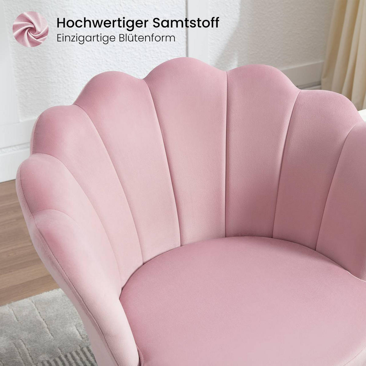 RELAXSESSEL Blumenform, Samtbezug, Rosa+Gold - Goldfarben/Rosa, Textil/Metall (68/75/62cm) - Woltu
