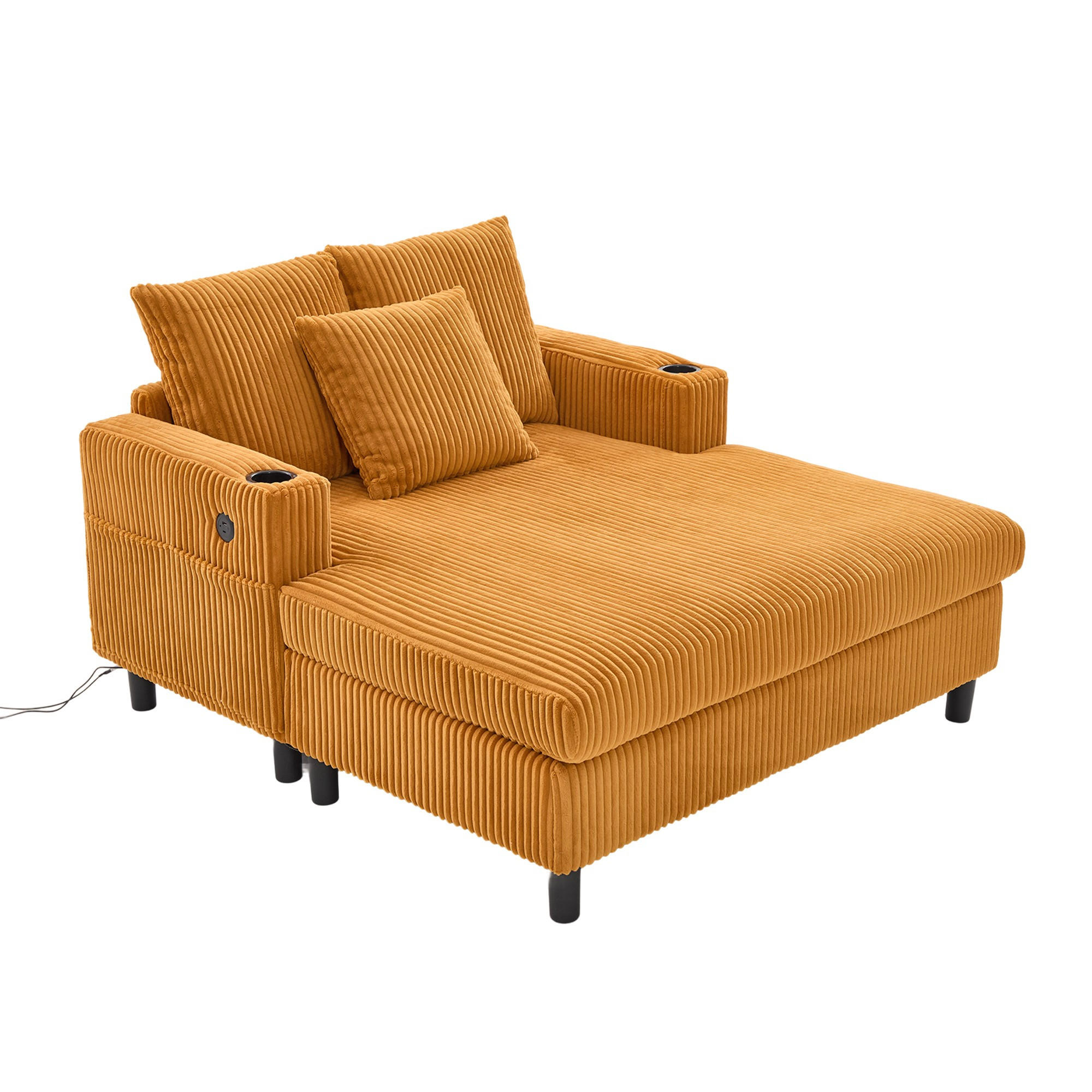 RELAXLIEGE XXL Polsterliege,Relaxsessel,3 Zierkissen,Cord,Gelb - Gelb, Textil (128/85/142cm) - LVHOM