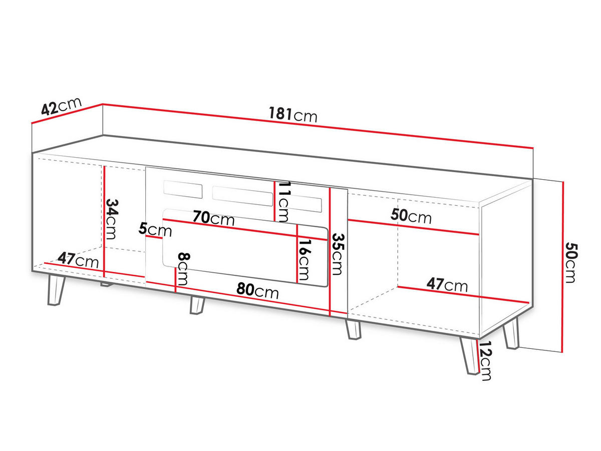 TV-ELEMENT Vamos 180 mit Kamin - Schwarz/Braun, Holzwerkstoff/Kunststoff (181/50/42cm) - MIRJAN24