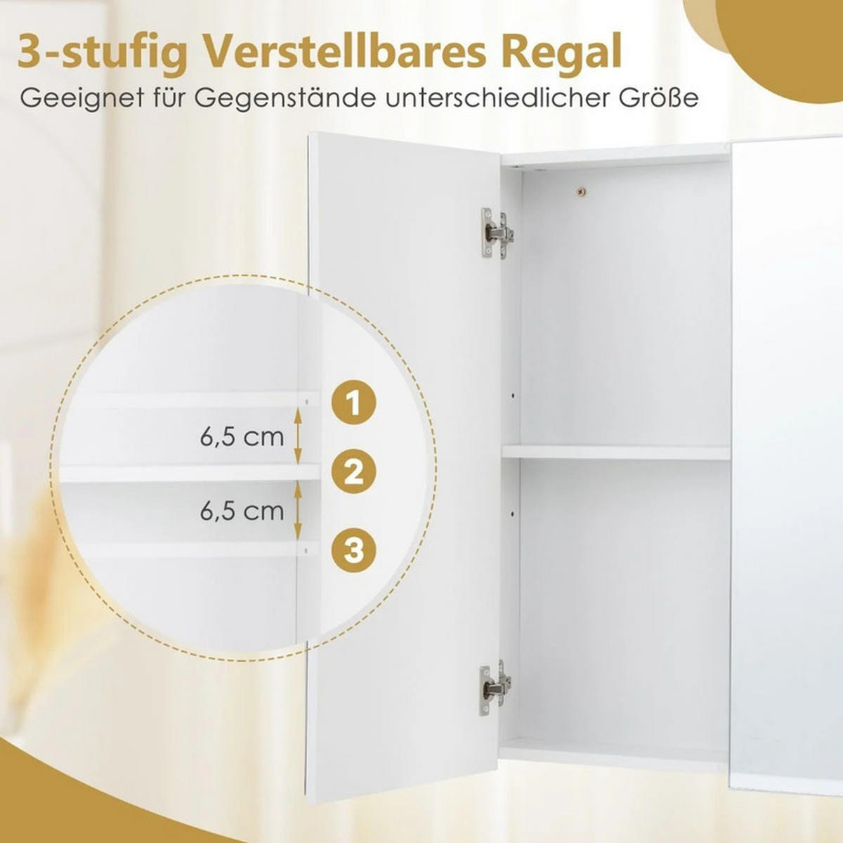 BADEZIMMER-SPIEGELSCHRANK aus Holz weiß - Weiß, Holzwerkstoff (62/65/11.5cm) - COSTWAY