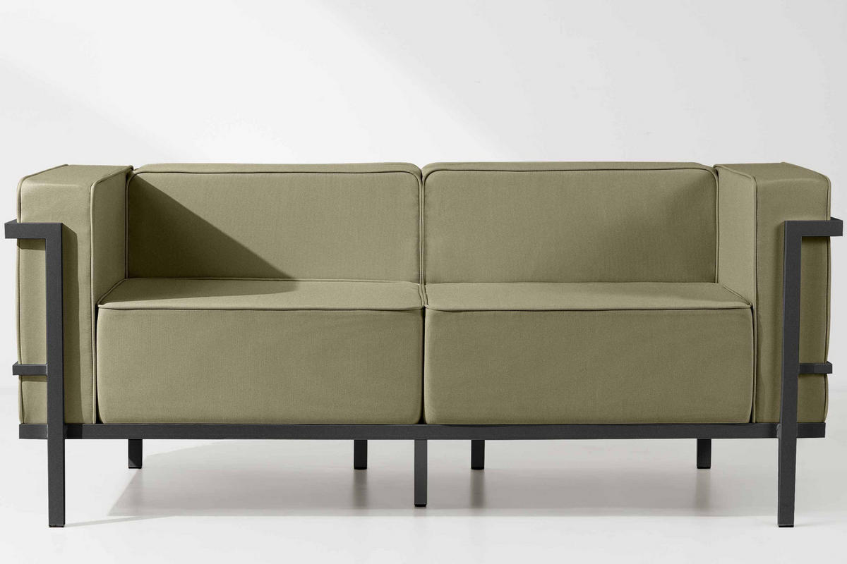 GARTENSOFA TRIGLO 2-Personen, Stahlrahmen, Modern, Dunkelgrau/Beige - Dunkelgrau/Beige, Textil/Metall (164/70/69cm) - KONSIMO®