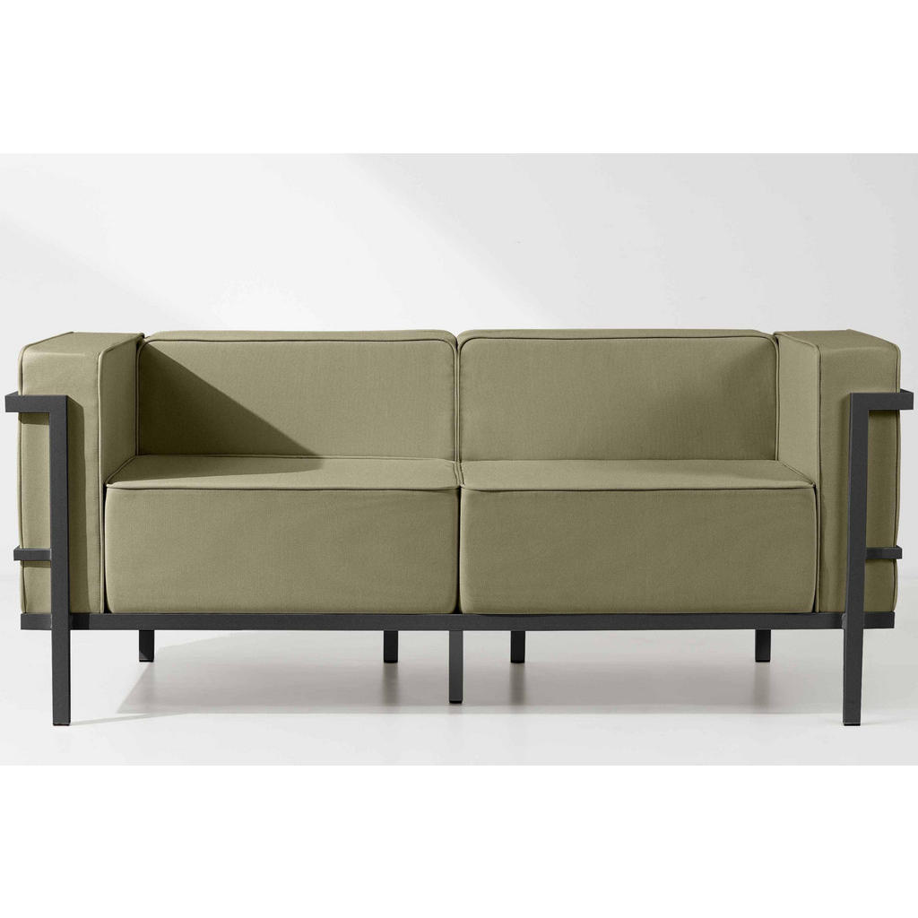 Thumbnail - Konsimo® Gartensofa, Dunkelgrau, Beige, Metall, Textil, 2-Sitzer, Füllung: Schaumstoff, Rechteckig, 164x70x69 cm, Herges...