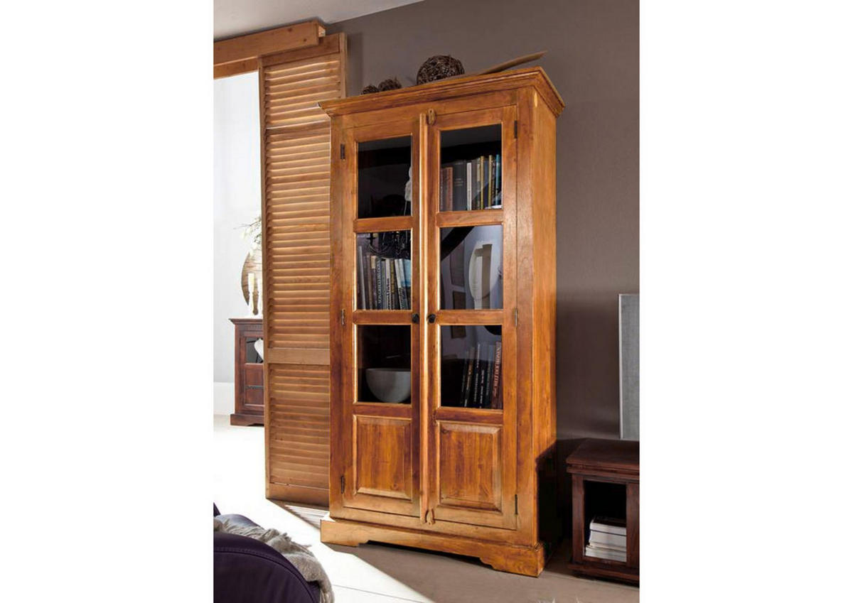 VITRINE Akazie 98x46x191 honig lackiert OXFORD #0440 - Braun, Holz (98/191/46cm) - Massivmoebel24