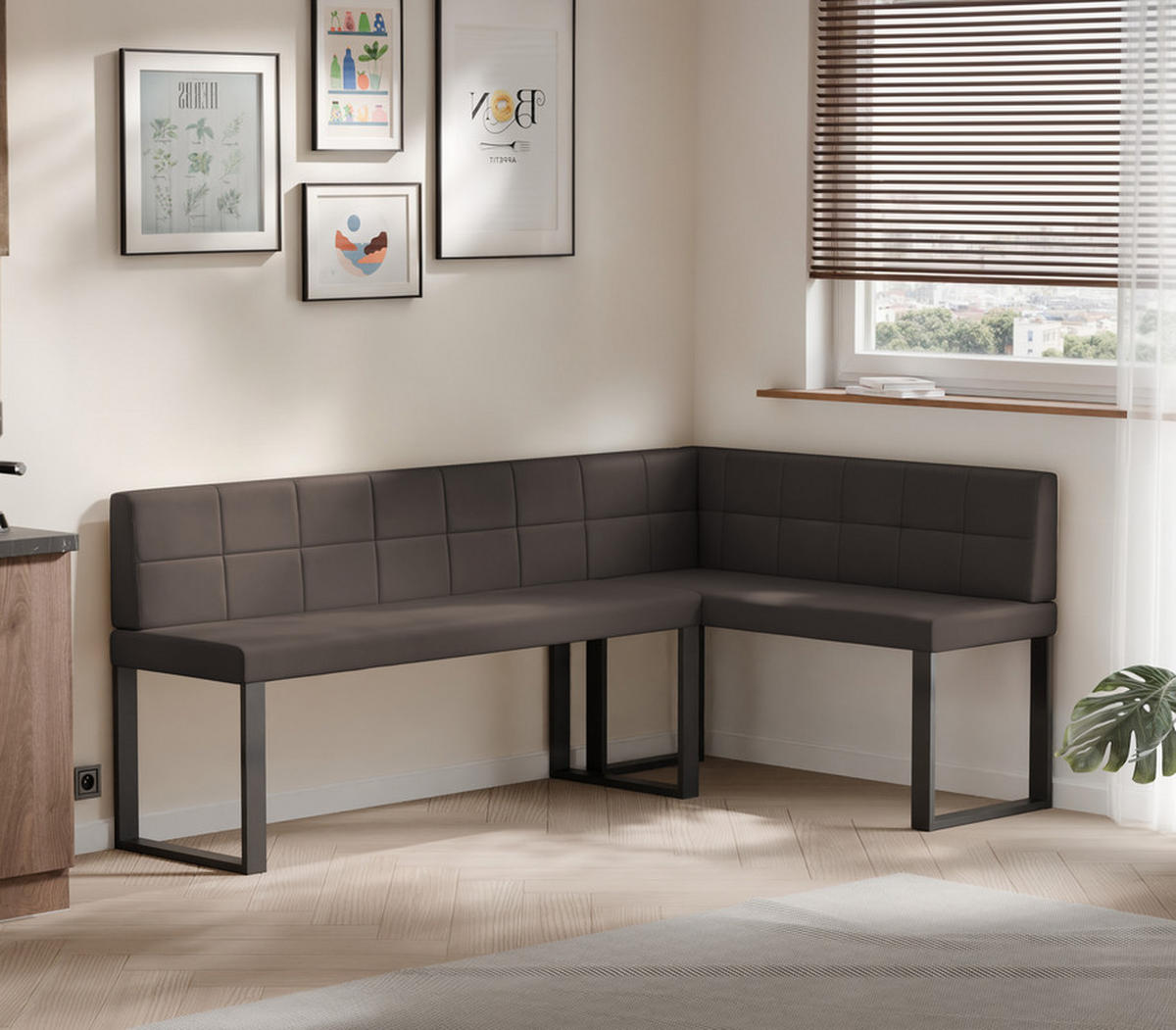 ECKBANK rechts SANA U Kunstleder gesteppt, 142/196 cm Braun - Braun, Kunststoff/Textil (142/196cm) - Idohome