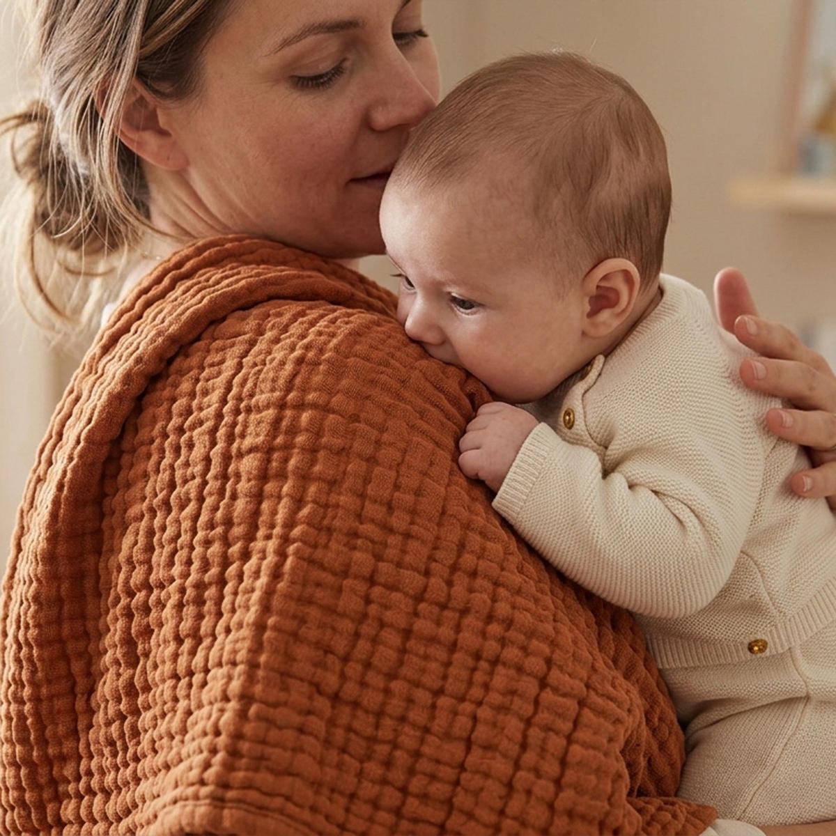 MUSSELINDECKE Babydecke Stilltuch Einschlagdecke Säuglingsdecke Mulltuch ab Geburt - Braun, Textil (80/80cm) - nordic coast company