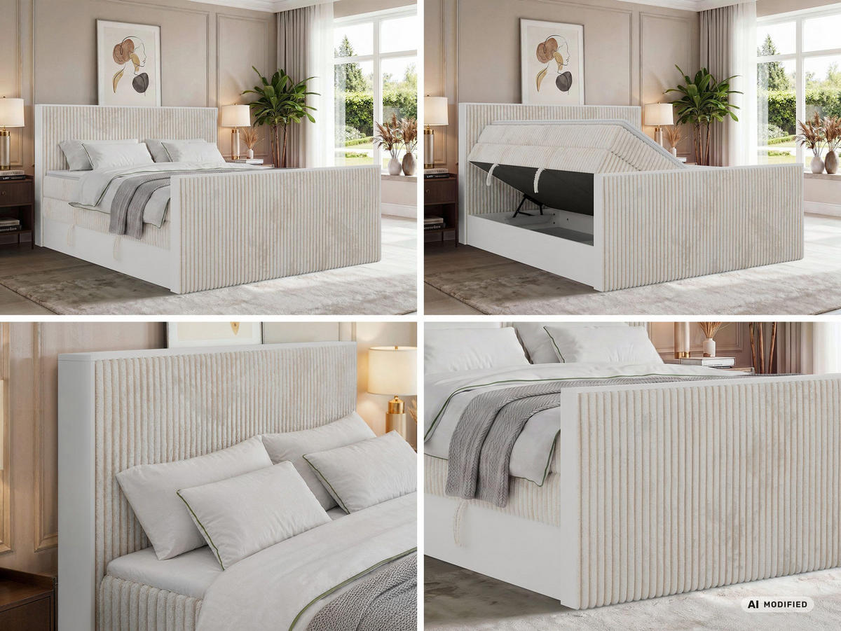 BOXSPRINGBETT TRAVIT KING DUO 160/200 - Beige Cord - Topper T25 - H4 - Beige/Schwarz, Kunststoff/Textil (160/200cm) - MKS